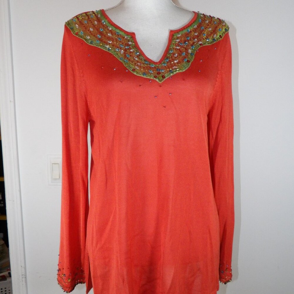 Sweaterworks Women's Orange Sweater Rhinestones Size XL - Picture 1 of 4